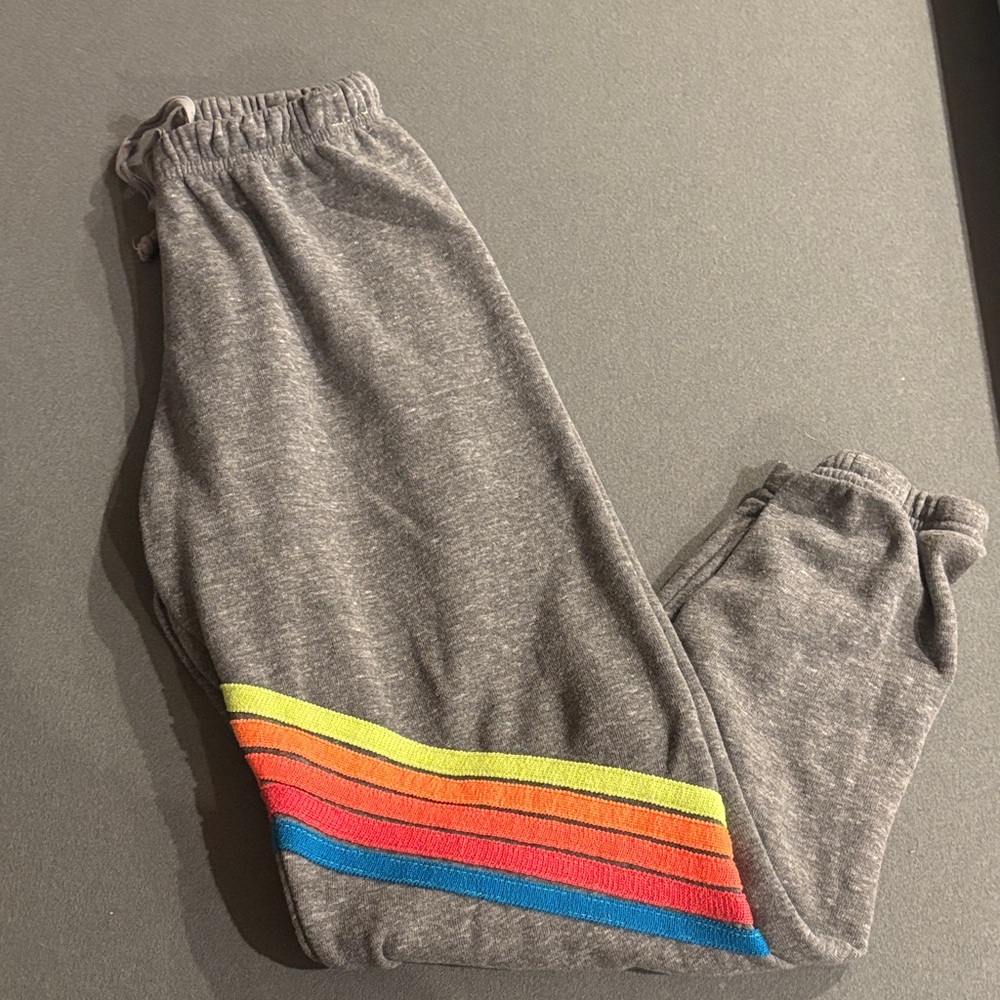 Aviator Nation Gray Joggers with Colorful Stripes